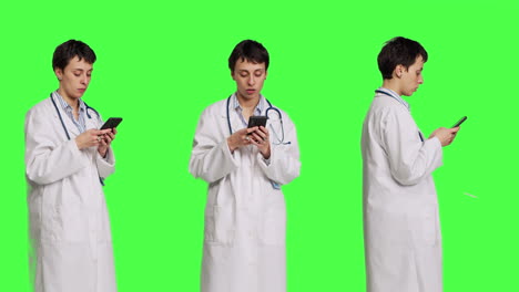 Arzt-Navigiert-Durch-Social-Media-Apps,-Um-Leuten-Textnachrichten-Zu-Senden